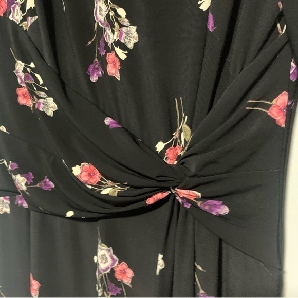 NWOT Chaps Floral Black/Red/Pink Women's 3/4 Sleeves Midi Dress Size L - Picture 8 of 10